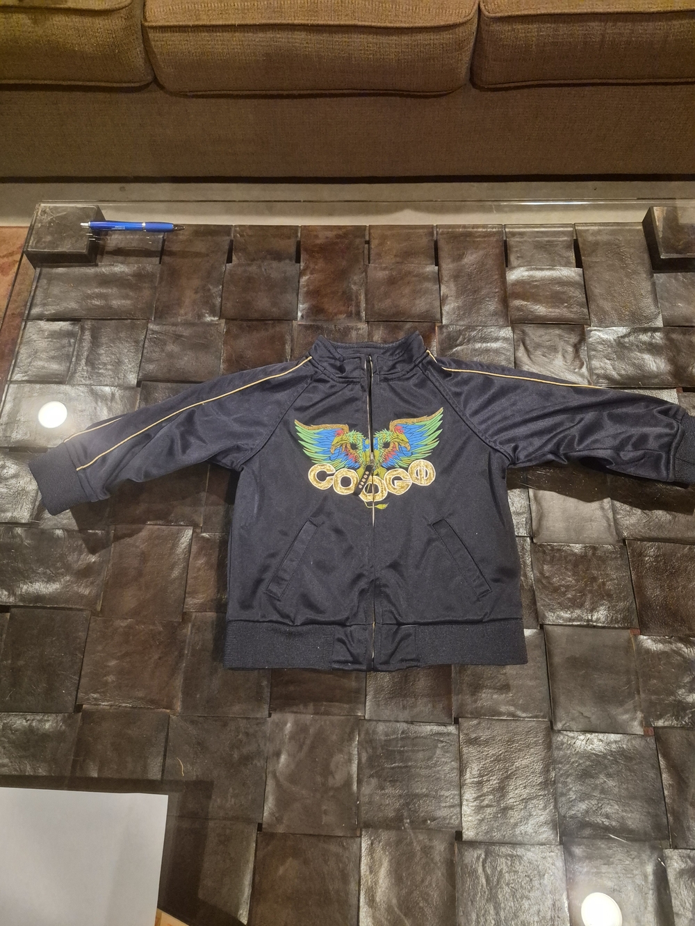COOGI Navy Kids Zip-Up Hoodie with Colorful Eagle Motif